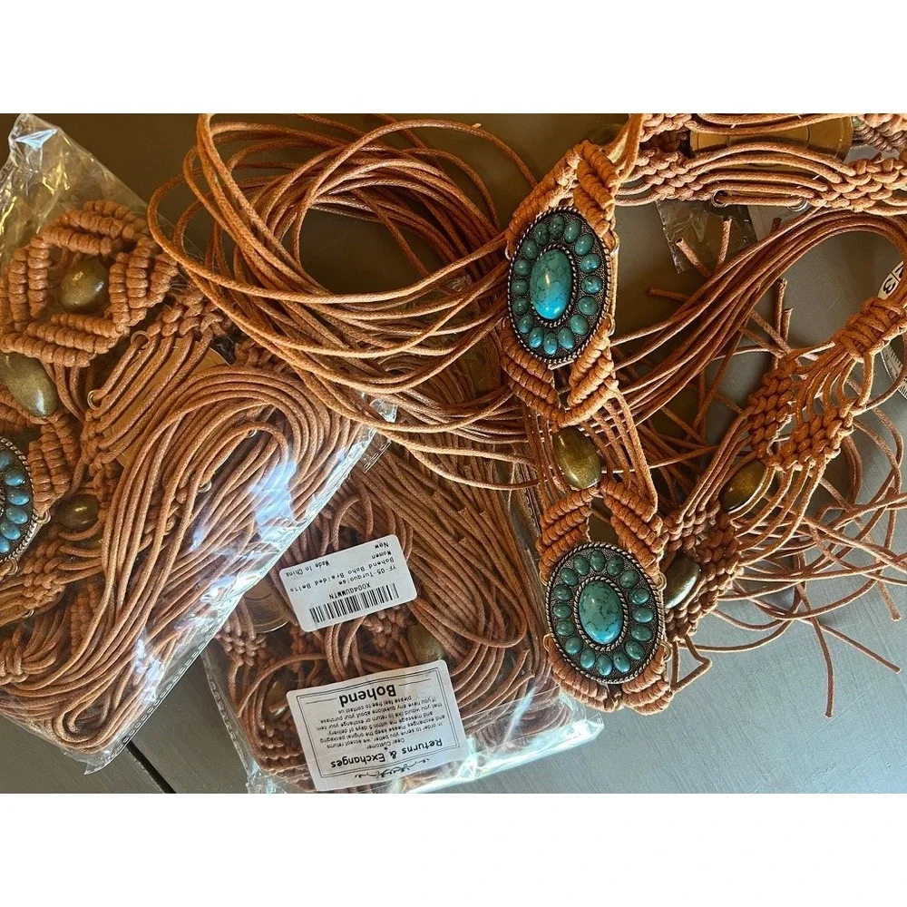Macrame Braided Belt Terracotta Turquoise Southwestern Boho Up to 40